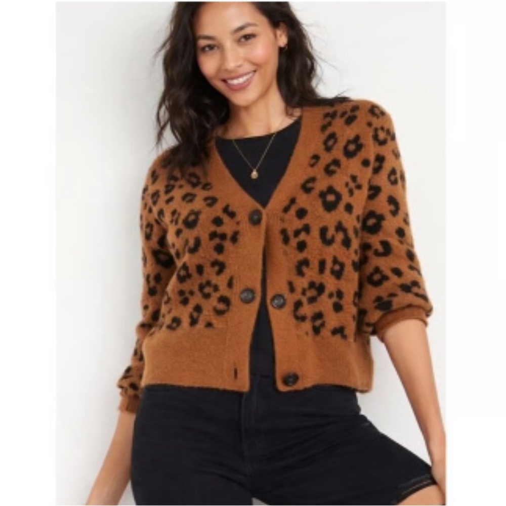 Old Navy Women's Leopard Print Button-Front Cardigan - Brown/Black